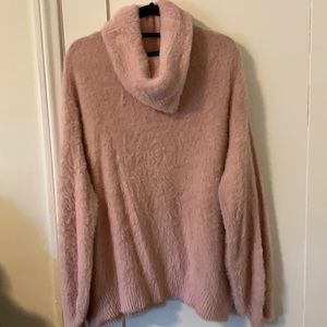 Pink fuzzy turtle neck